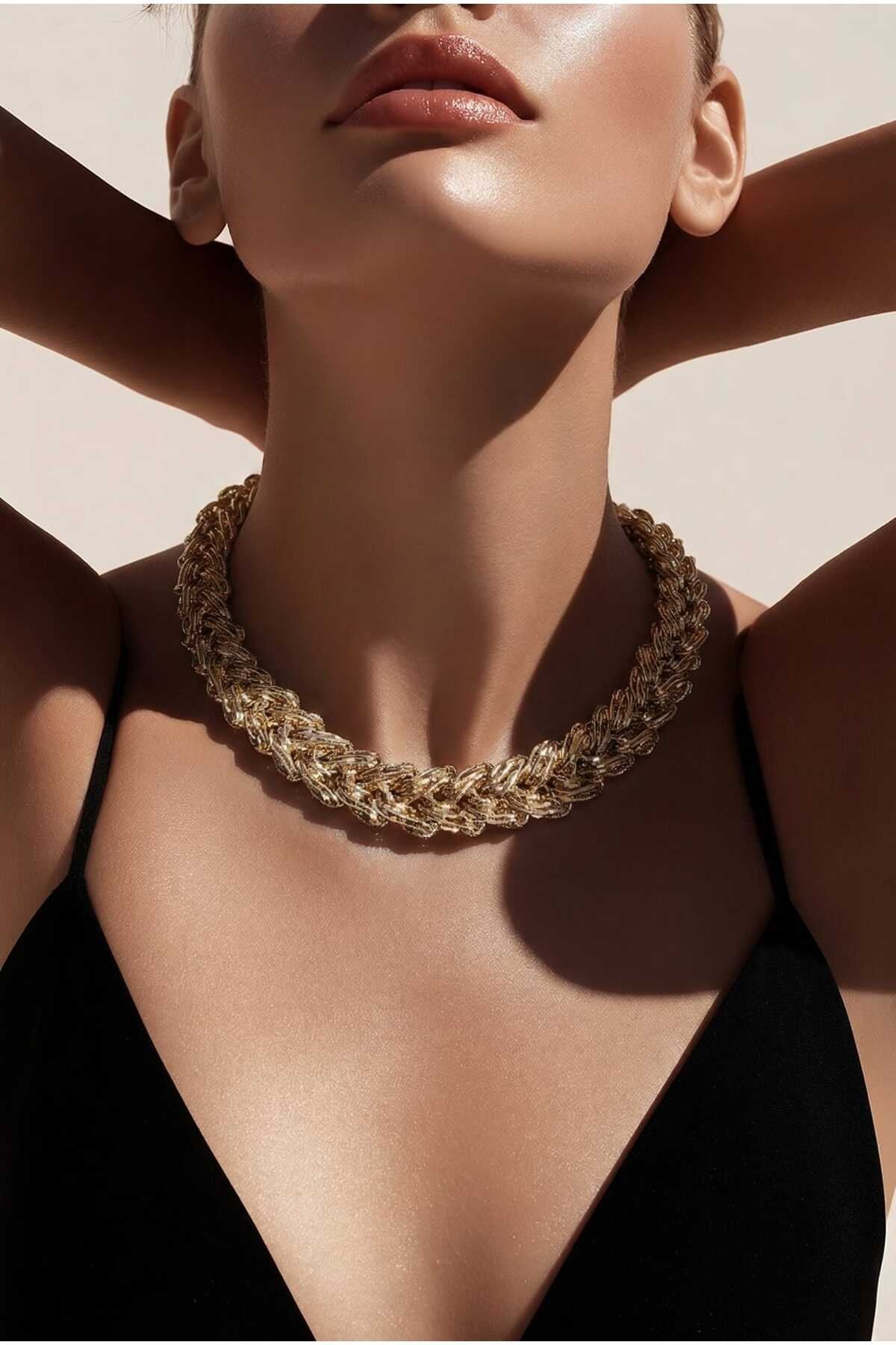 ÖZEL METALİK İP ÖRME -ÇELİK KAPAMALI VE HEMATİT TAŞI DETAYLI AÇILABİLİR KLİPSLİ CHARMLAR İÇİN CHOKER