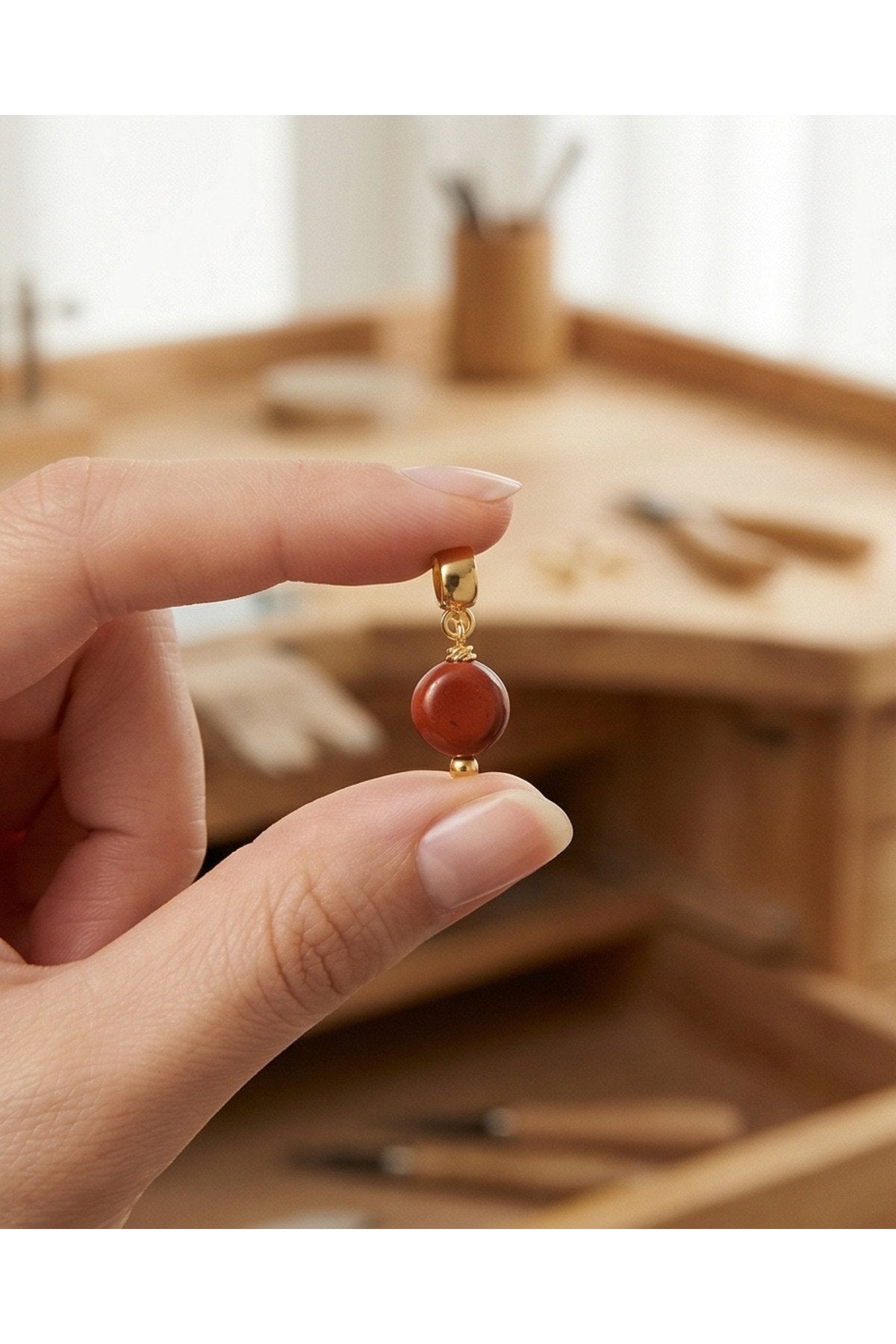 ALTIN KAPLAMA KIRMIZI JASPER CHARM