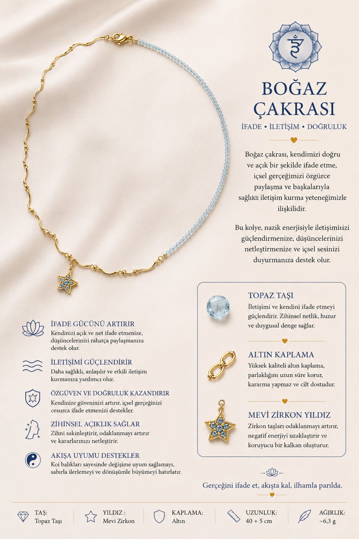 BOĞAZ ÇAKRASI KOLYESİ- SAFİR