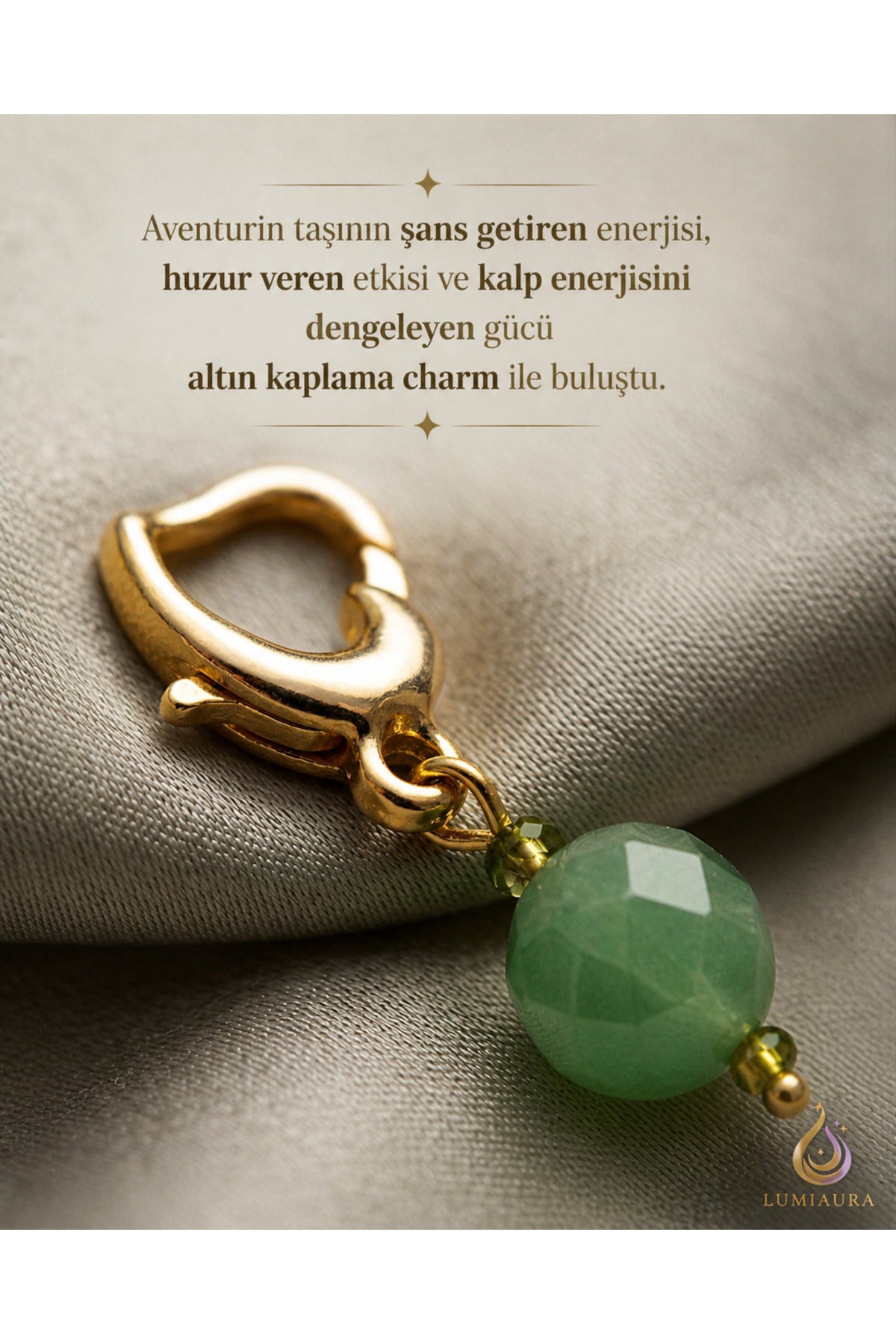 ALTIN VE RODYUM KAPLAMA KALPLİ AÇILABİLİR KLİPS AVENTURİN CHARM