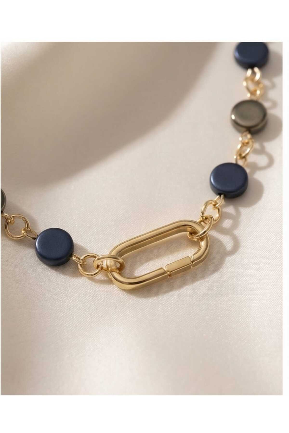 ALTIN KAPLAMA HEMATİT TAŞLI TASARIM CHOKER