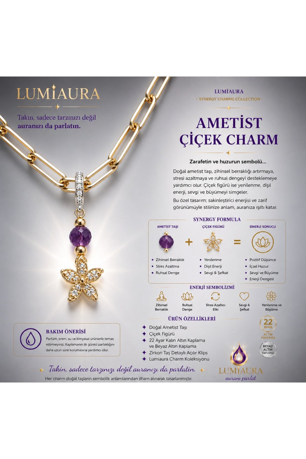 SYNERGY CHARMLAR - BEYAZ ALTIN KAPLAMA-KLİPSLİ