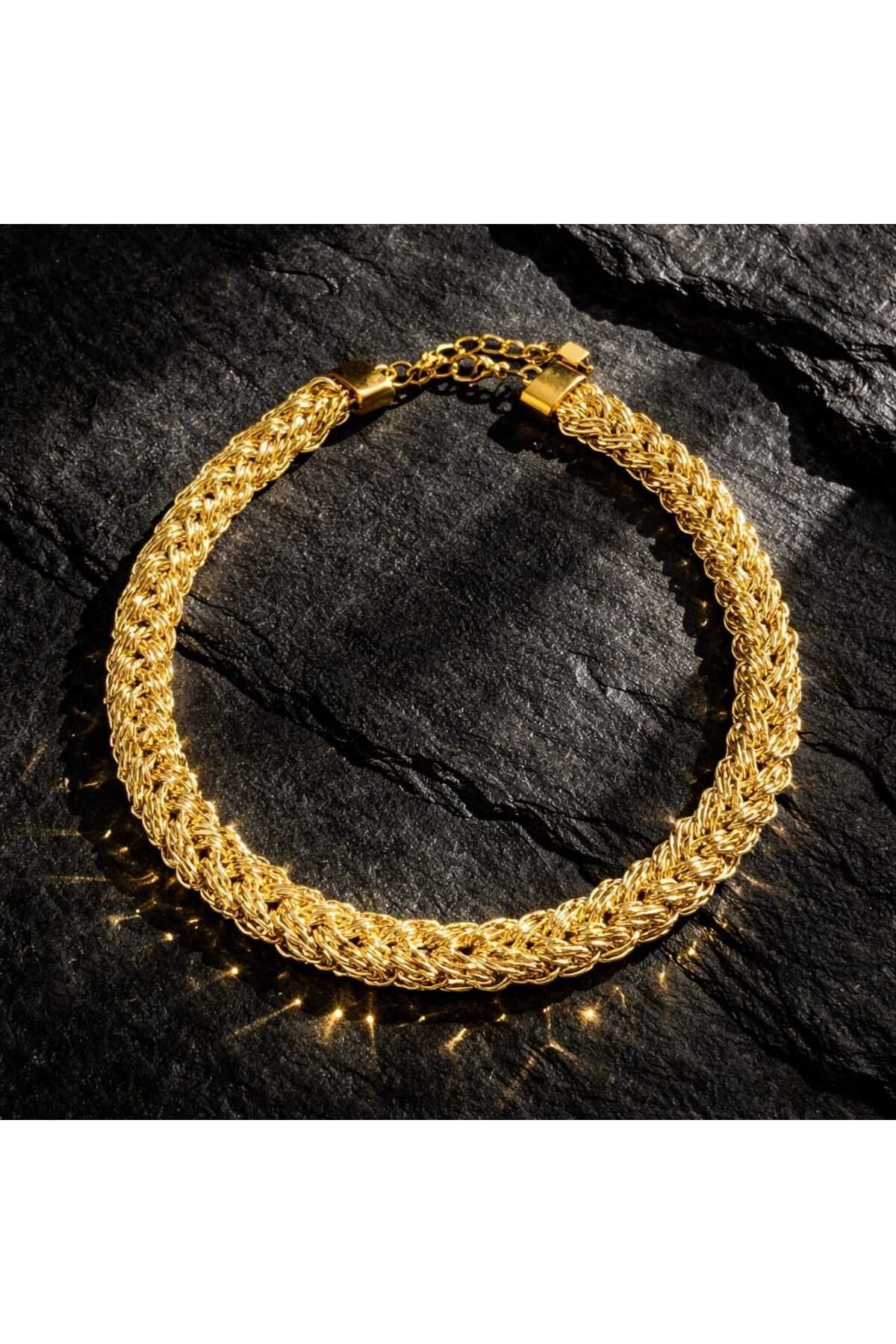 ÖZEL METALİK İP ÖRME -ÇELİK KAPAMALI VE HEMATİT TAŞI DETAYLI AÇILABİLİR KLİPSLİ CHARMLAR İÇİN CHOKER
