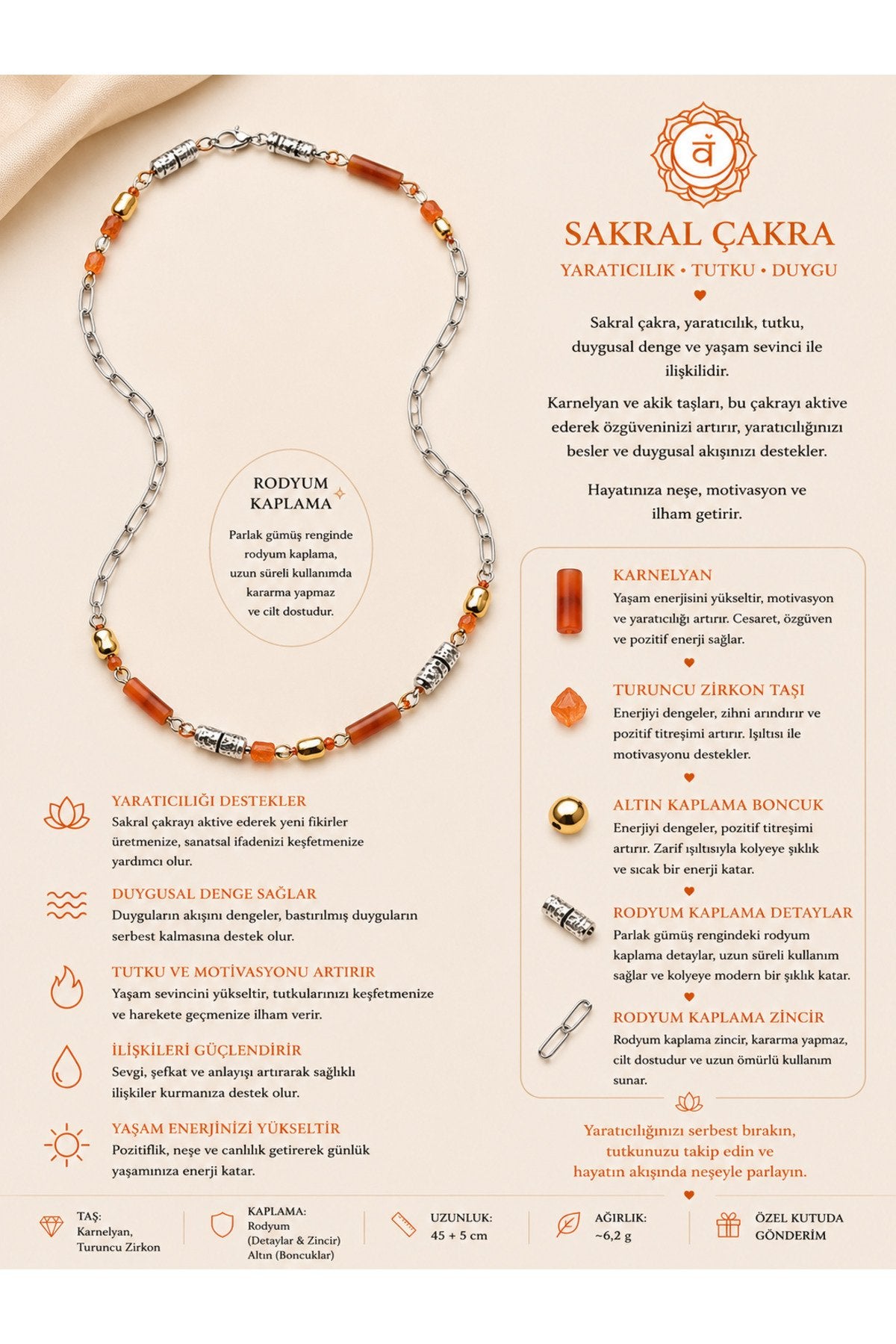 SAKRAL ÇAKRA KOLYESİ- GÜNEŞ TAŞI
