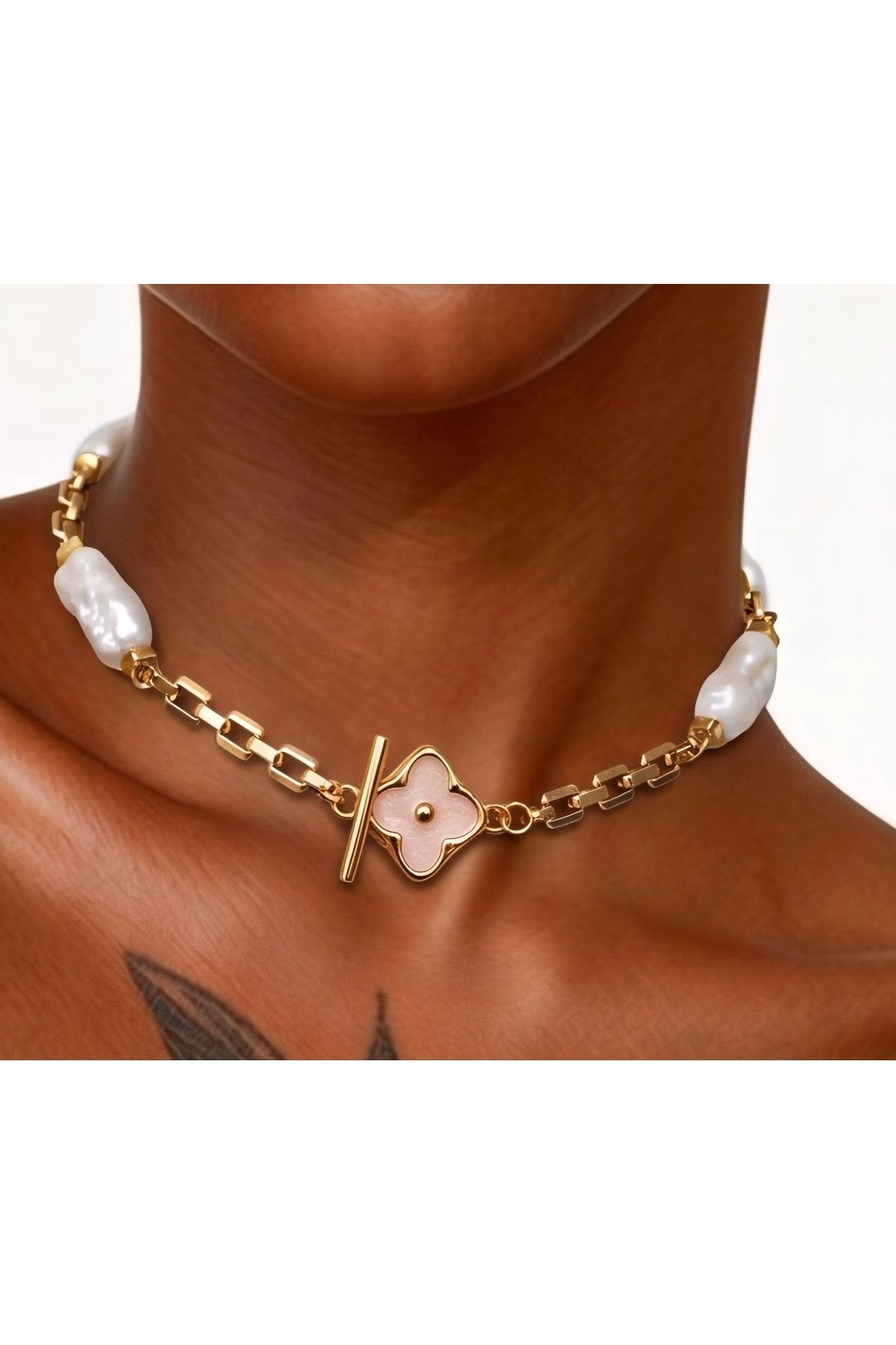 24 AYAR ALTIN KAPLAMA ÇUBUK (GERÇEK) DOĞAL İNCİLİ TASMA CHOKER