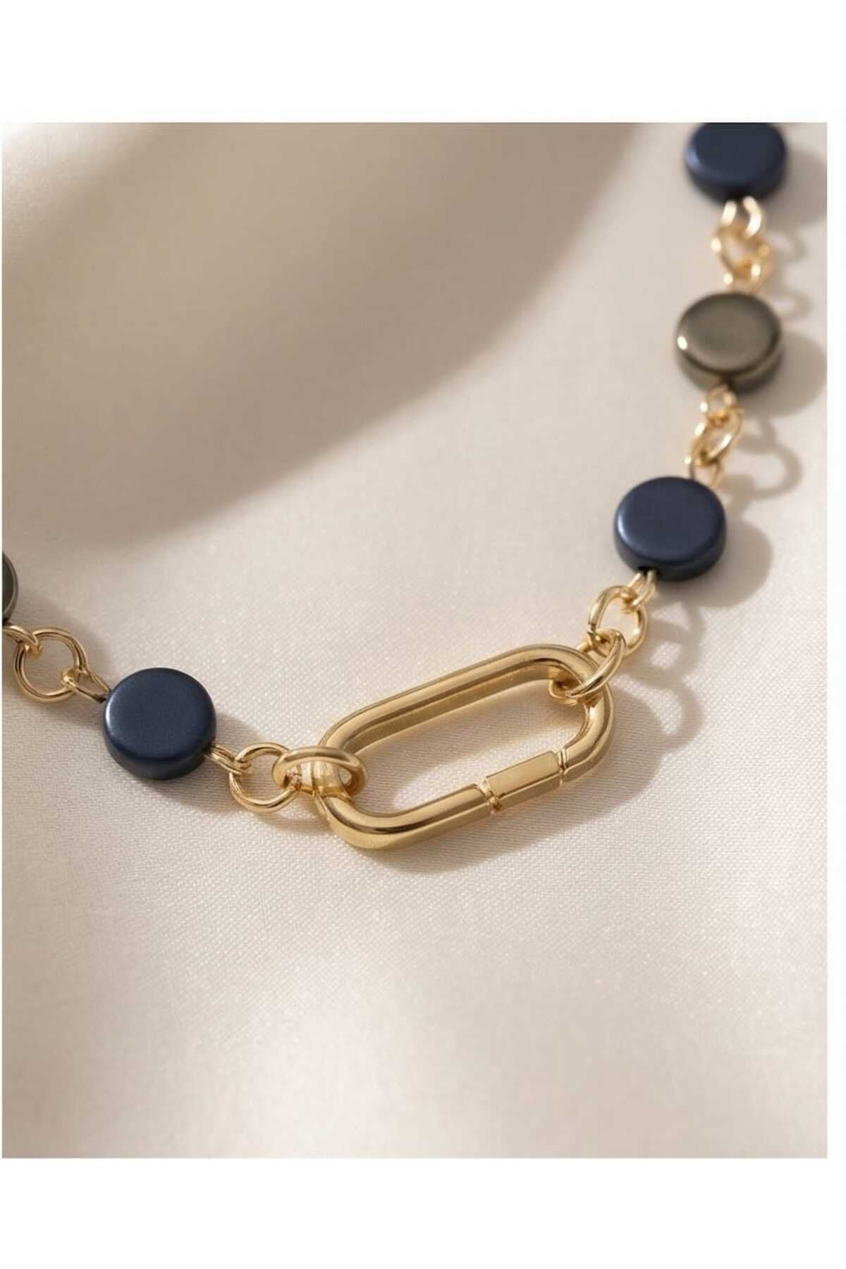 ALTIN KAPLAMA HEMATİT TAŞLI TASARIM CHOKER