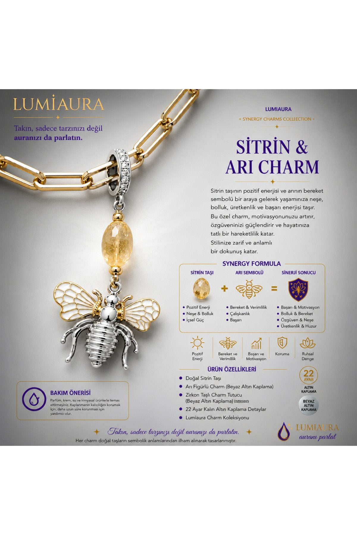SYNERGY CHARMLAR - BEYAZ ALTIN KAPLAMA-KLİPSLİ
