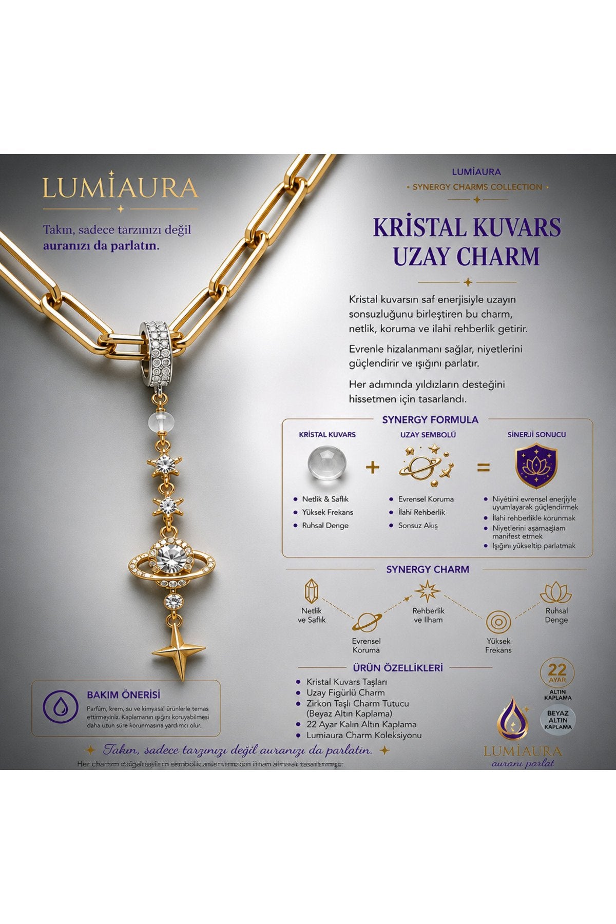 SYNERGY CHARMLAR - BEYAZ ALTIN KAPLAMA-KLİPSLİ