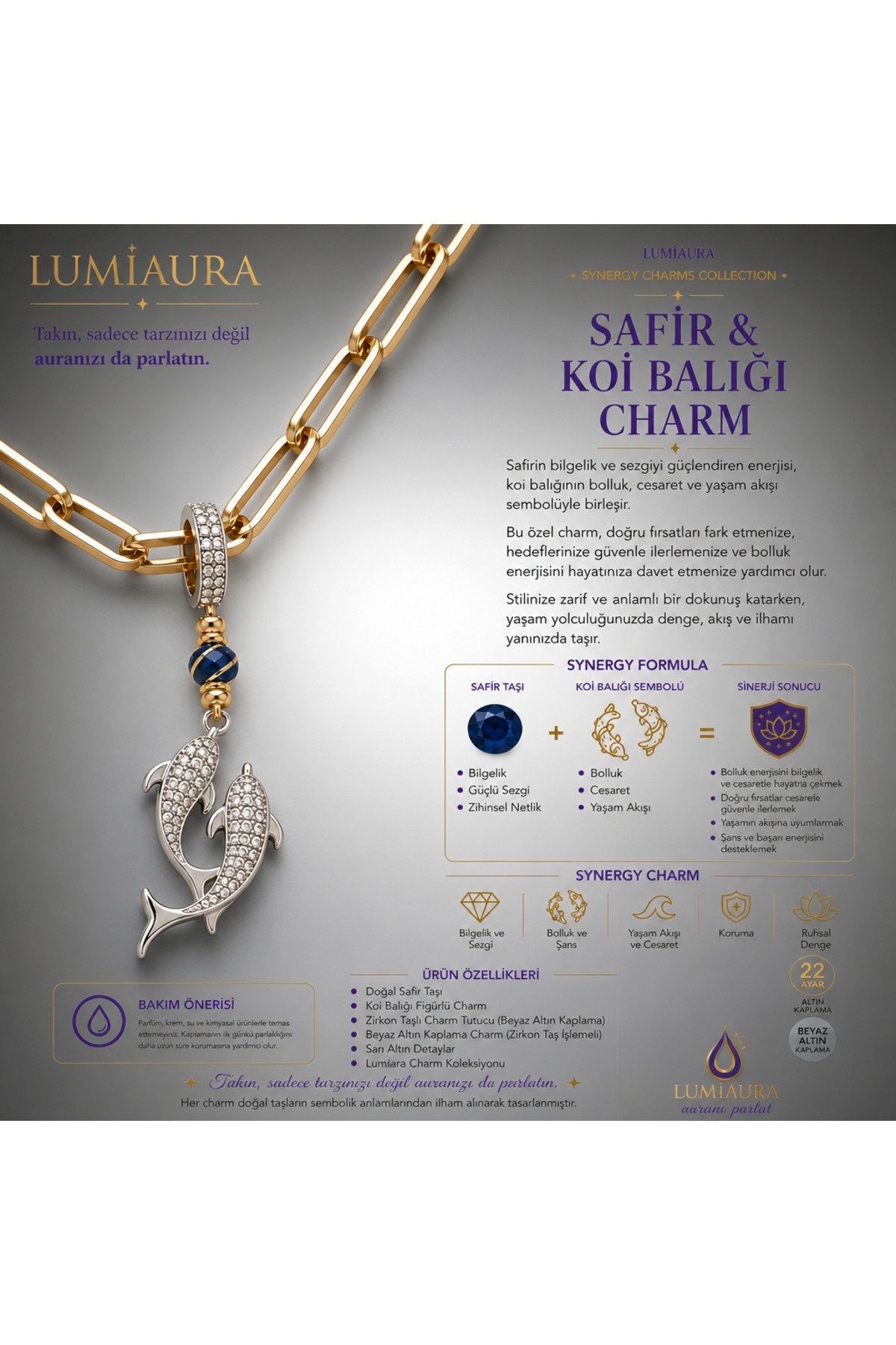 SYNERGY CHARMLAR - BEYAZ ALTIN KAPLAMA-KLİPSLİ