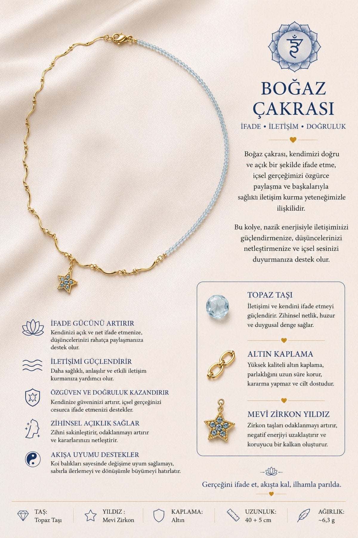 BOĞAZ ÇAKRASI KOLYESİ- SAFİR
