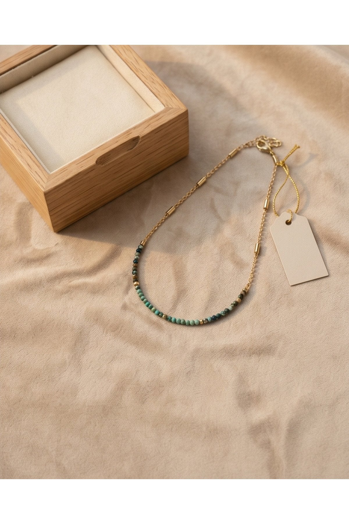ALTIN KAPLAMA PIRILTILI AFRİKA TURKUAZI TAŞLI CHOKER