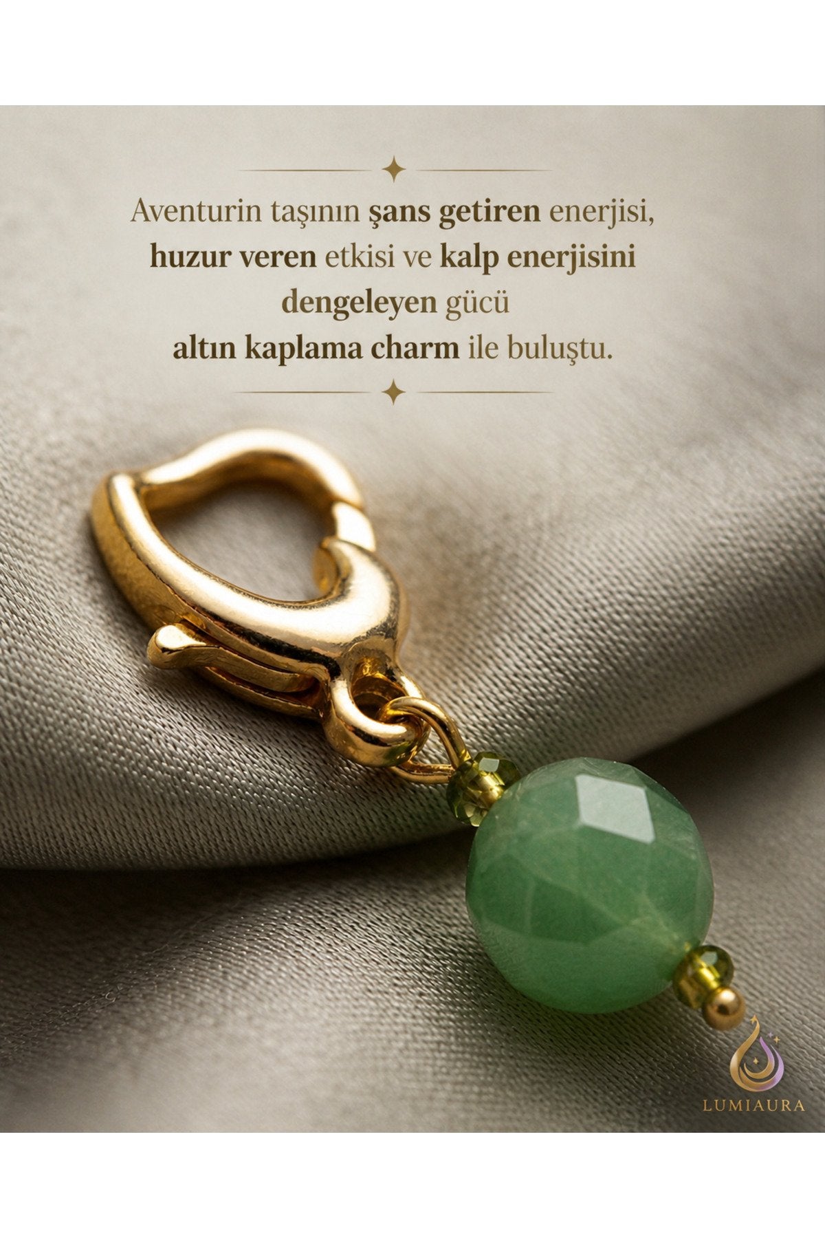 ALTIN VE RODYUM KAPLAMA KALPLİ AÇILABİLİR KLİPS AVENTURİN CHARM
