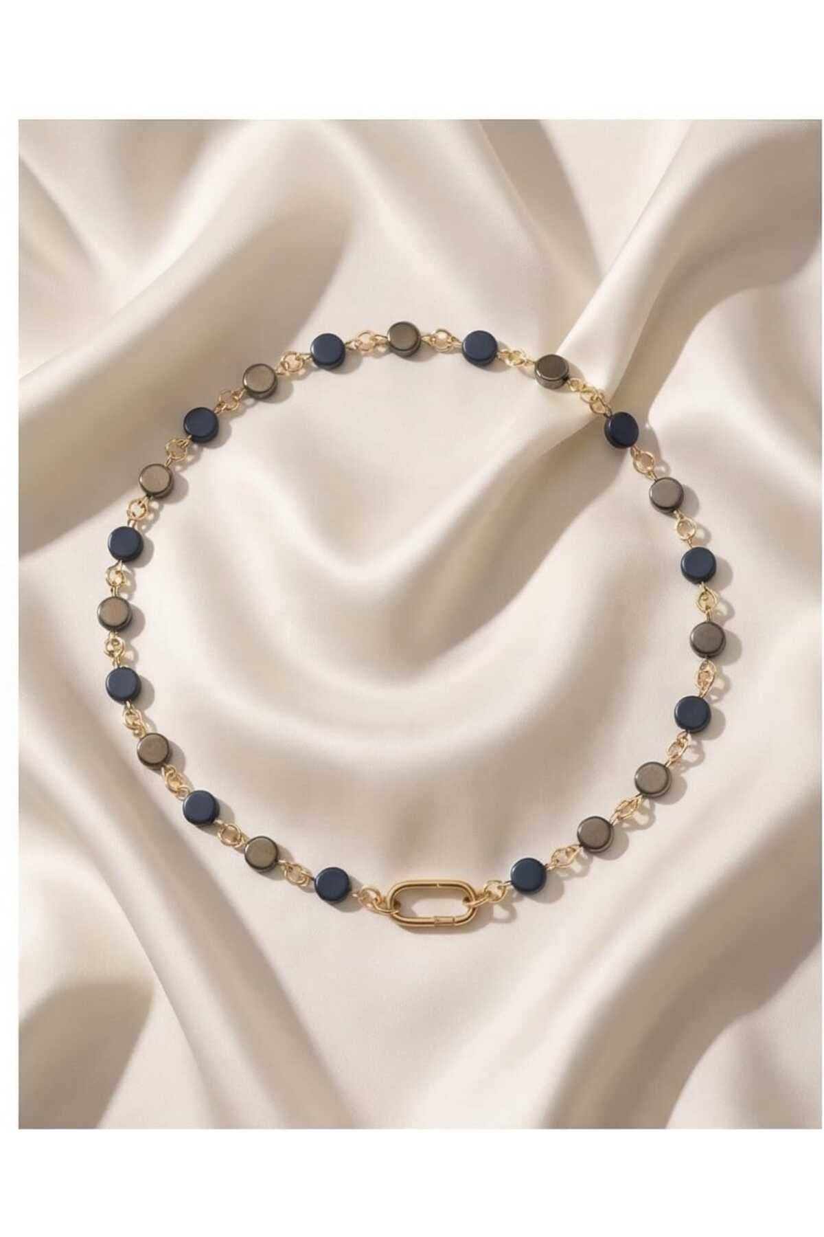 ALTIN KAPLAMA HEMATİT TAŞLI TASARIM CHOKER