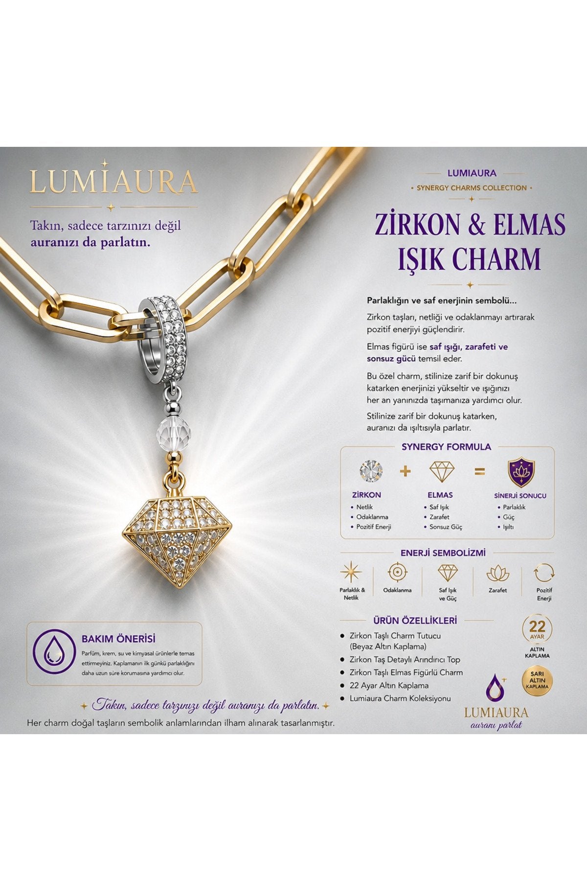 SYNERGY CHARMLAR - BEYAZ ALTIN KAPLAMA-KLİPSLİ