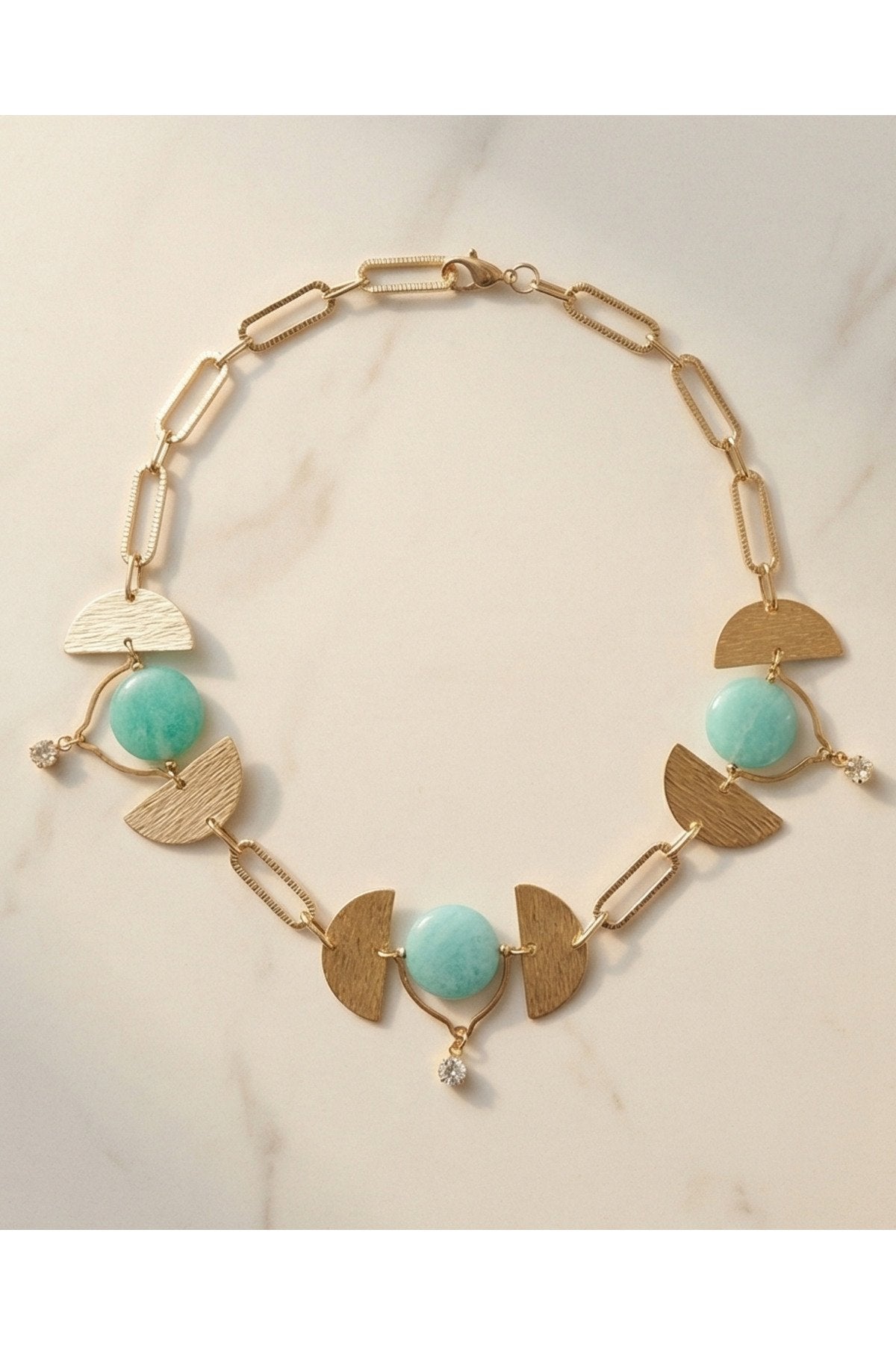 ALTIN KAPLAMA AMAZONİT TAŞLI CHOKER KOLYE