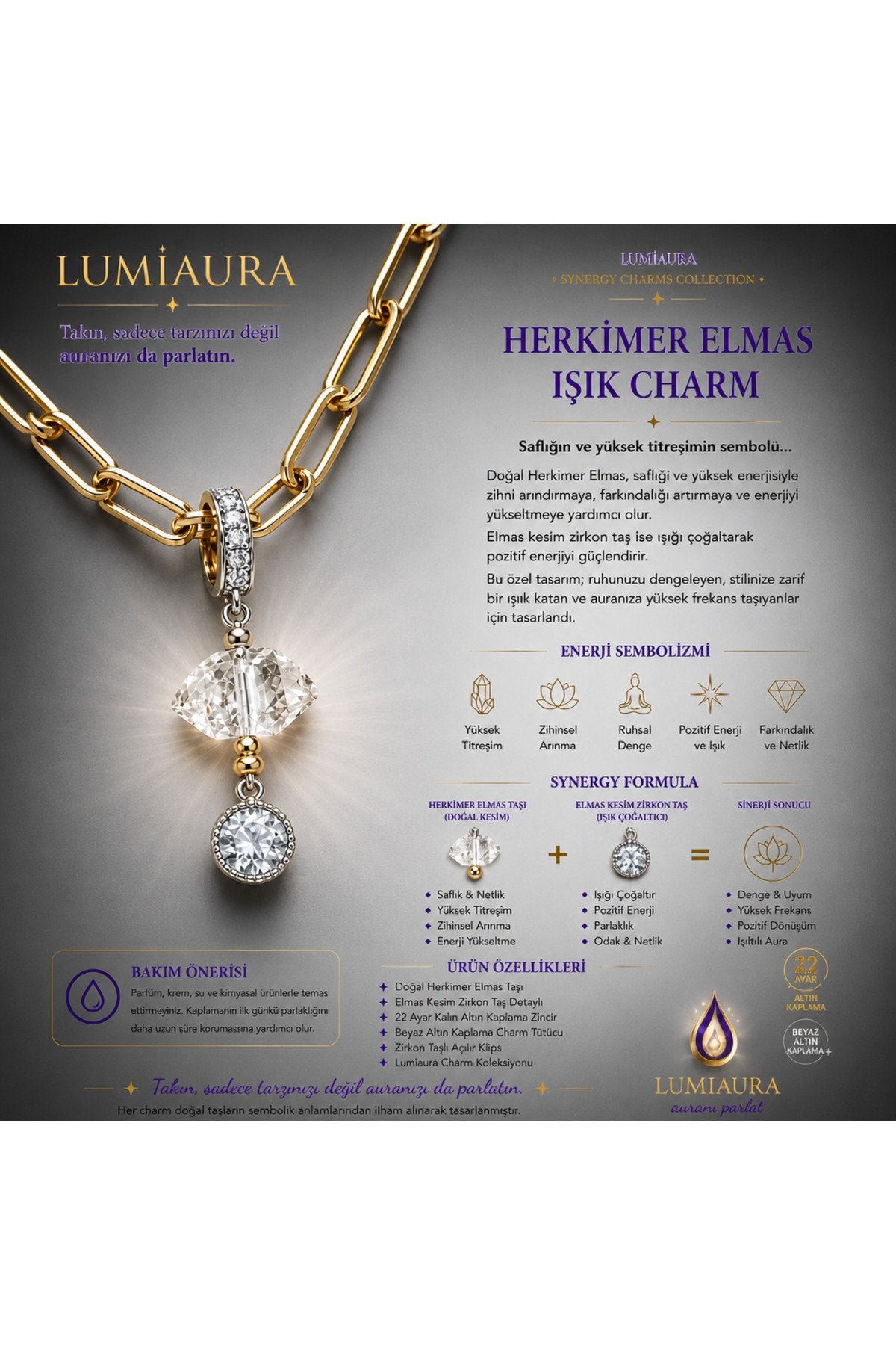 SYNERGY CHARMLAR - BEYAZ ALTIN KAPLAMA-KLİPSLİ